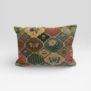 Tapestry Cushion Throw Pillow Made In England Butterfly Flowers Berry 11”x15.5”